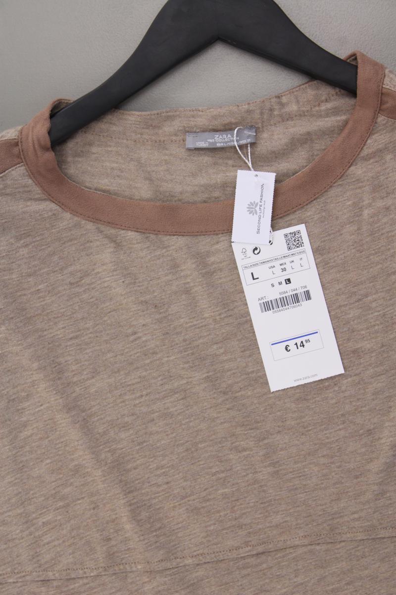 Zara T-Shirt Gr. L neu mit Etikett Kurzarm braun aus Polyester