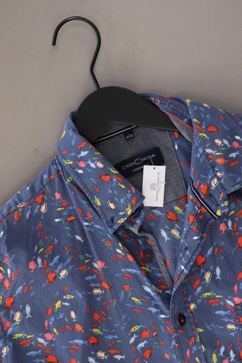 Casa Moda Hemnd mit Fischmuster für Herren Gr. L mit Tierdruck Kurzarm blau