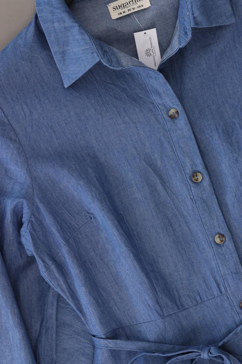 sugarhill brighton Langarmkleid Gr. 38 mit Gürtel blau aus Baumwolle
