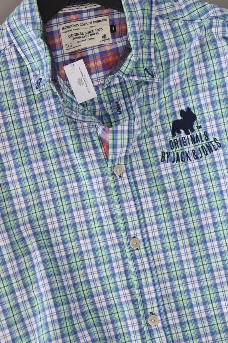 Jack & Jones Karohemd für Herren Gr. M kariert Kurzarm grün aus Baumwolle