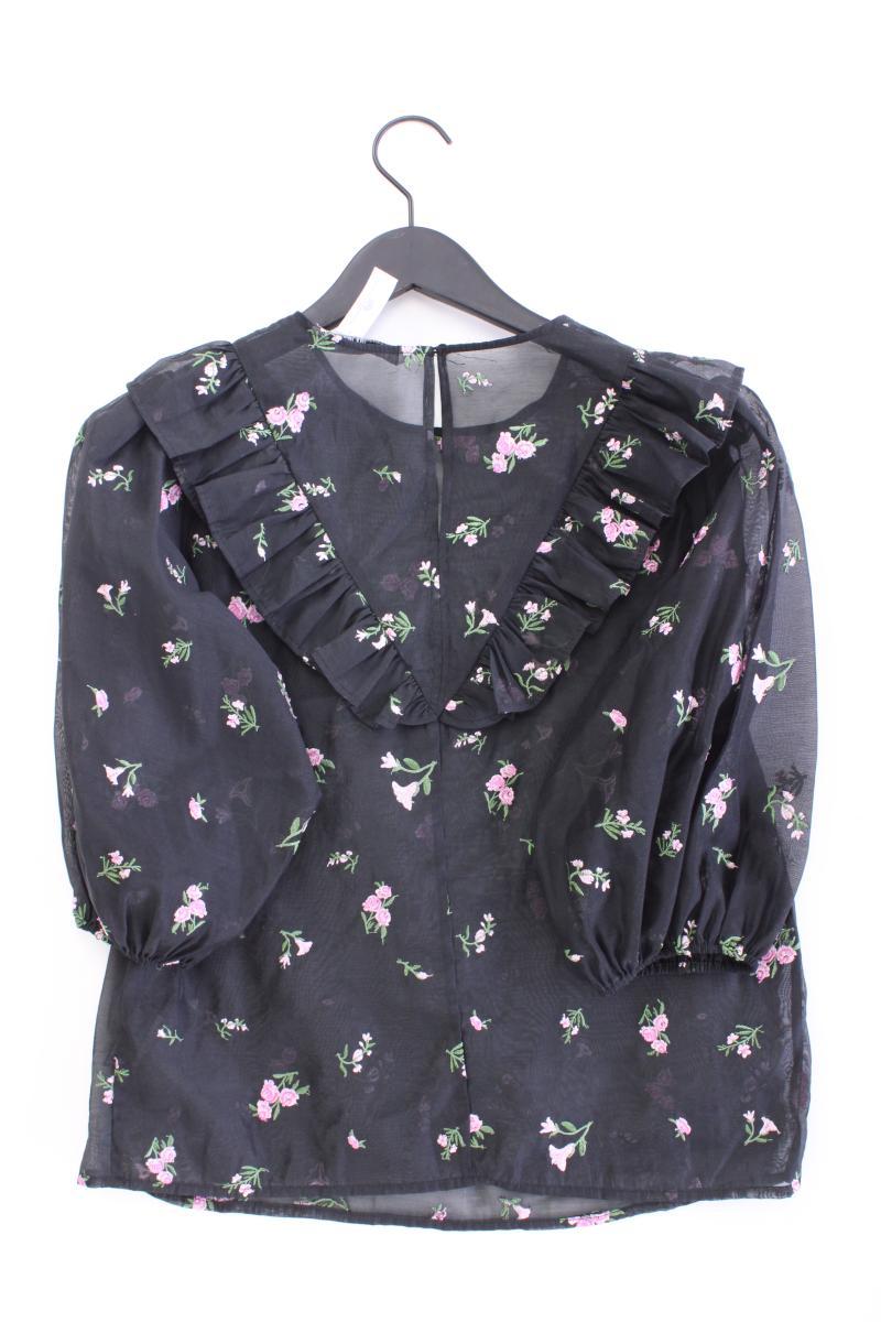 Zara Classic Bluse Gr. M mit Blumenmuster 3/4 Ärmel schwarz aus Polyester