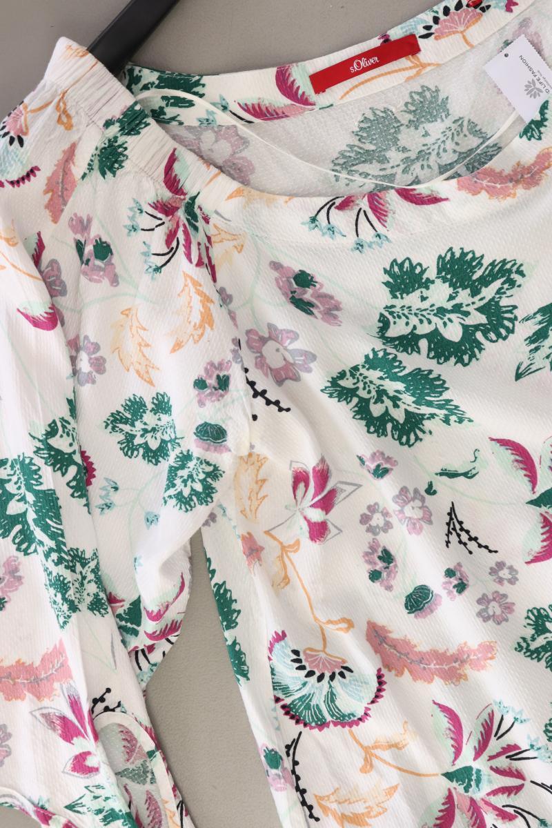 s.Oliver Regular Bluse Gr. 36 mit Blumenmuster 3/4 Ärmel weiß aus Baumwolle