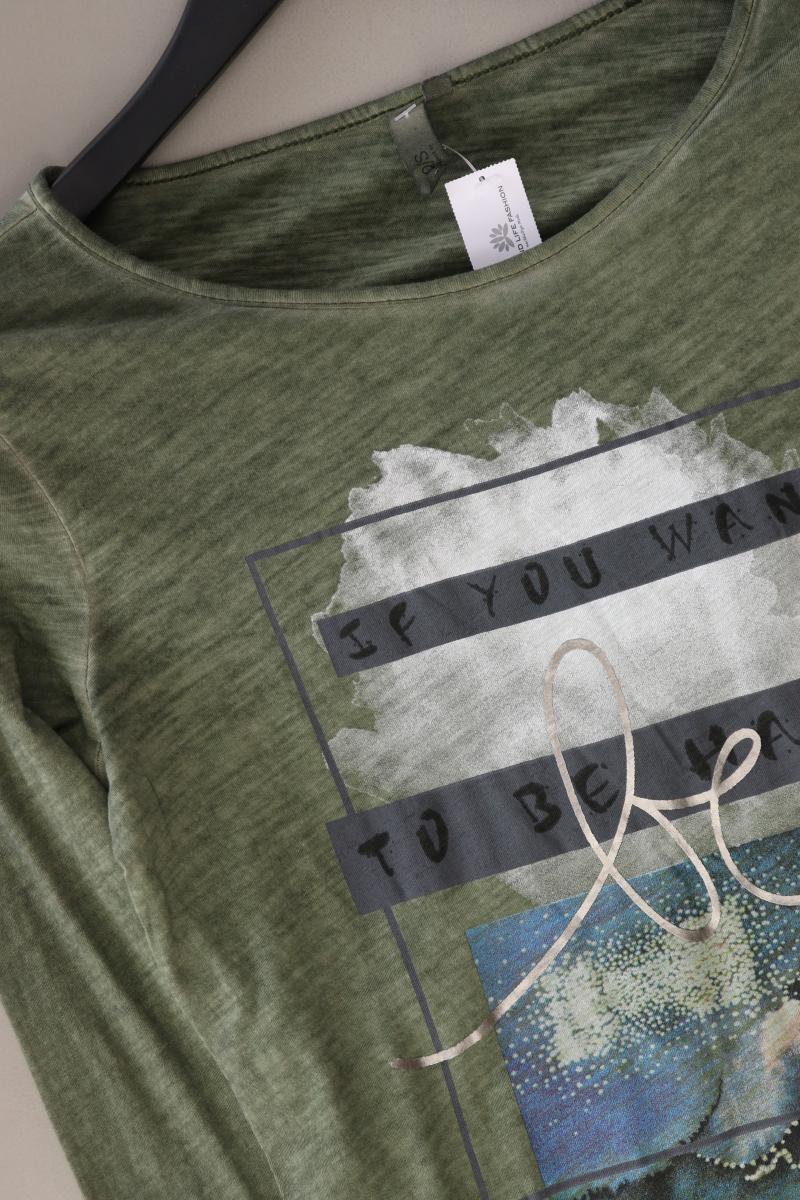QS by s.Oliver Printshirt Gr. S Langarm olivgrün aus Baumwolle