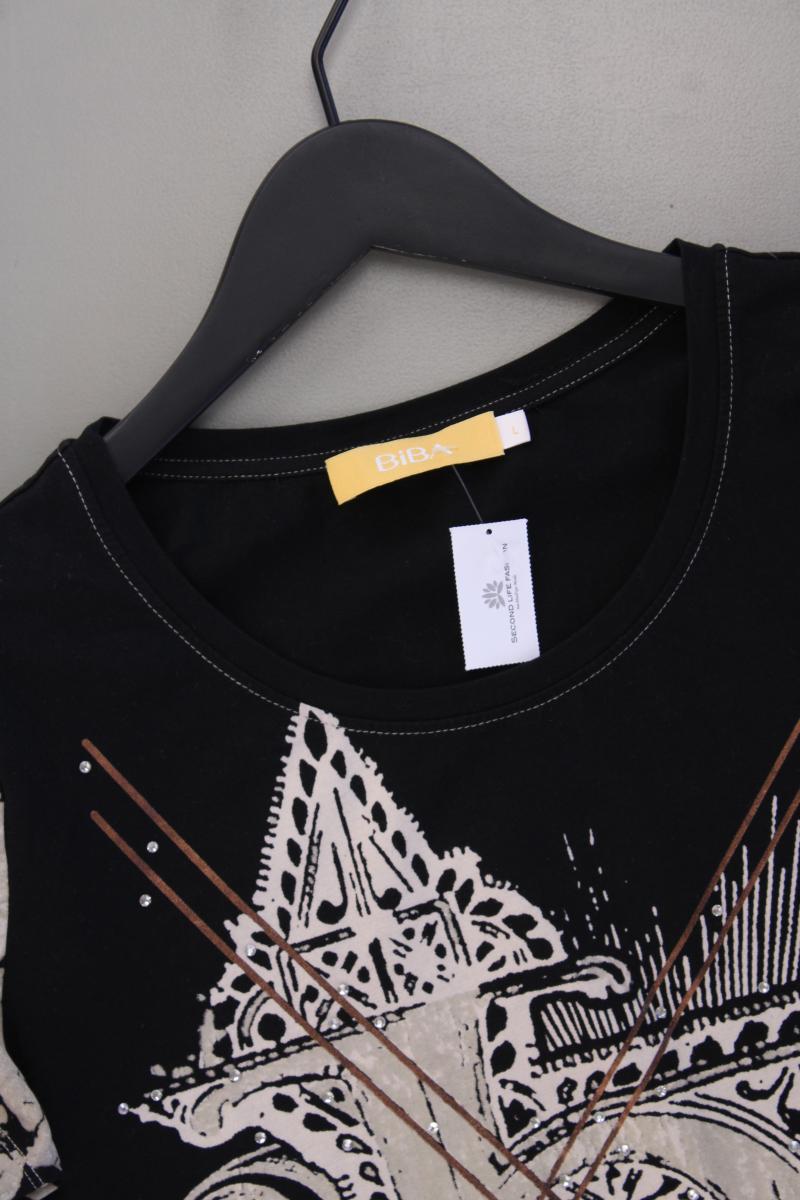 Biba Printshirt Gr. L Kurzarm schwarz aus Baumwolle
