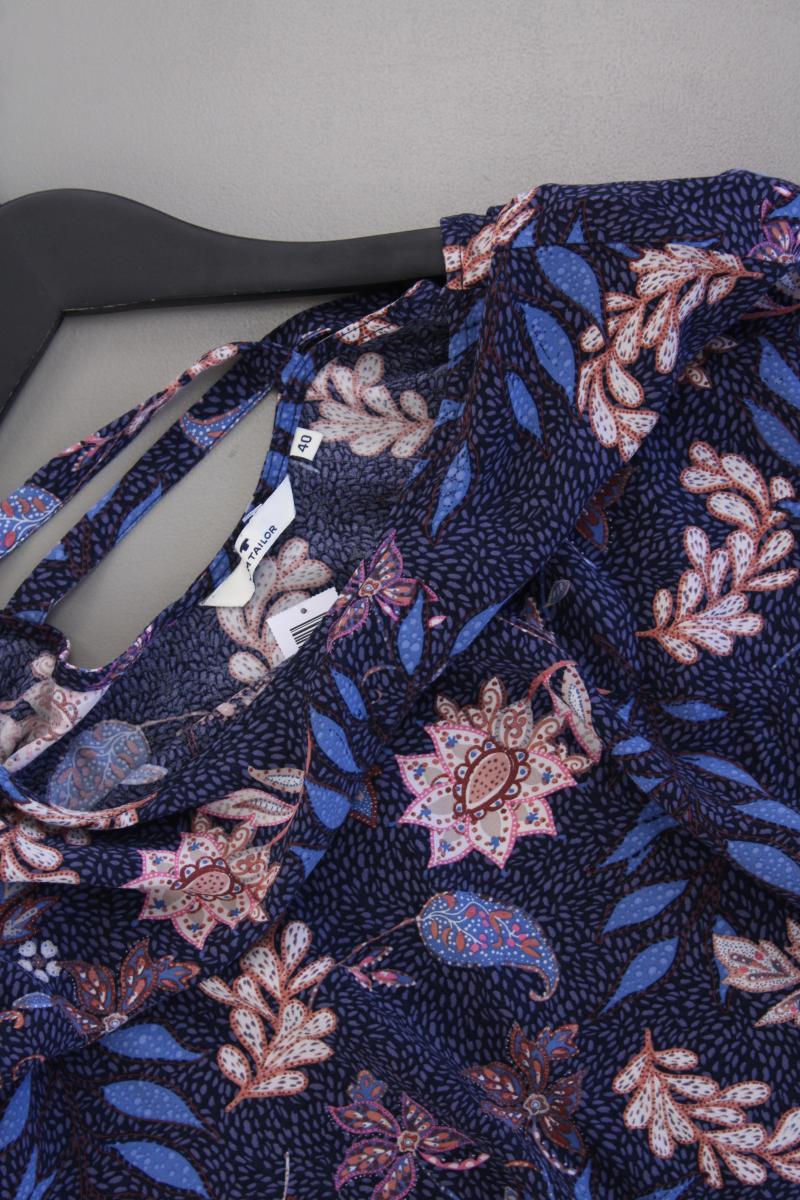 Tom Tailor Kurzarmbluse Gr. 40 mit Blumenmuster blau aus Viskose