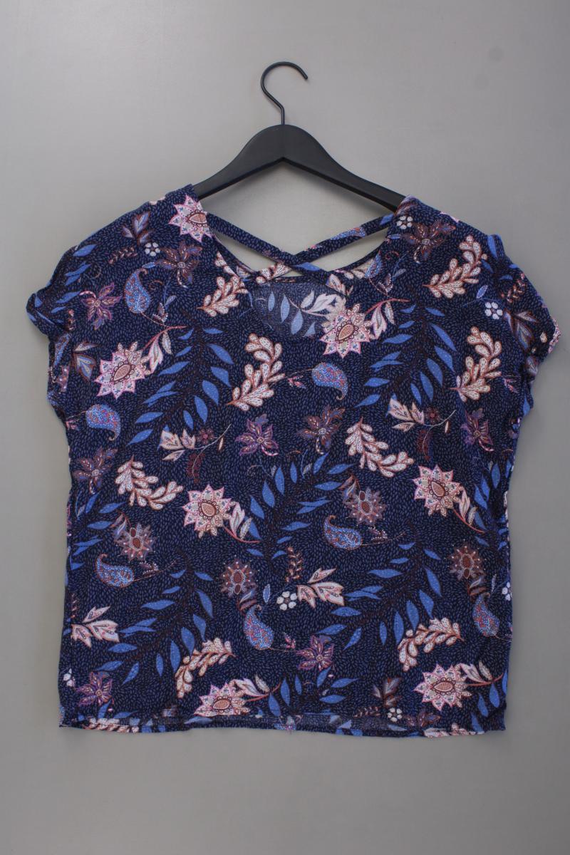 Tom Tailor Kurzarmbluse Gr. 40 mit Blumenmuster blau aus Viskose