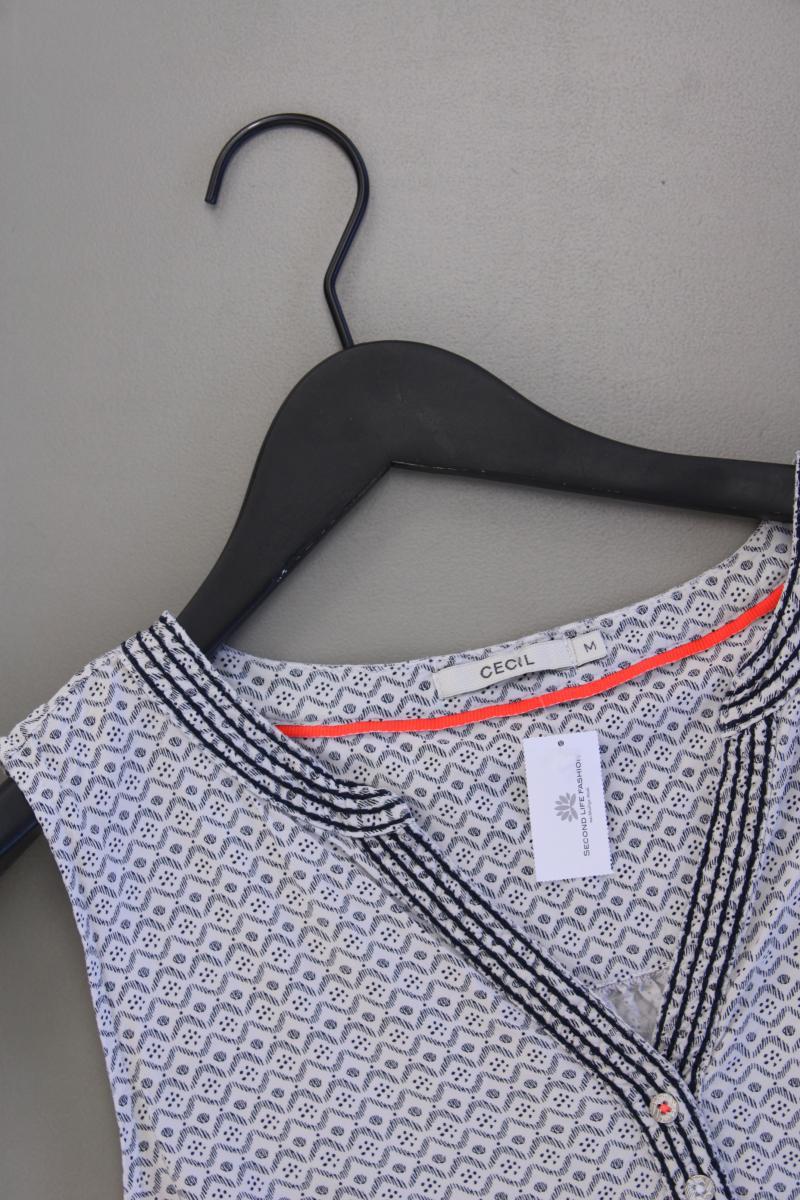 Cecil Ärmellose Bluse Gr. M geometrisches Muster grau aus Viskose