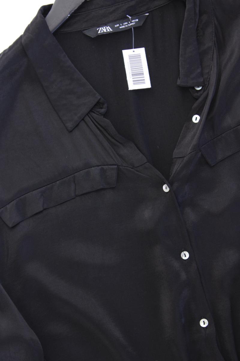Zara Langarmbluse Gr. L schwarz aus Viskose