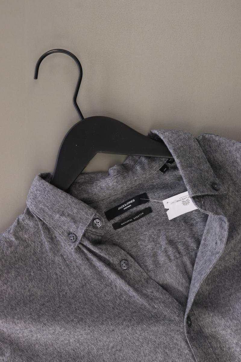 Jack & Jones Langarmhemd für Herren Gr. M grau aus Baumwolle