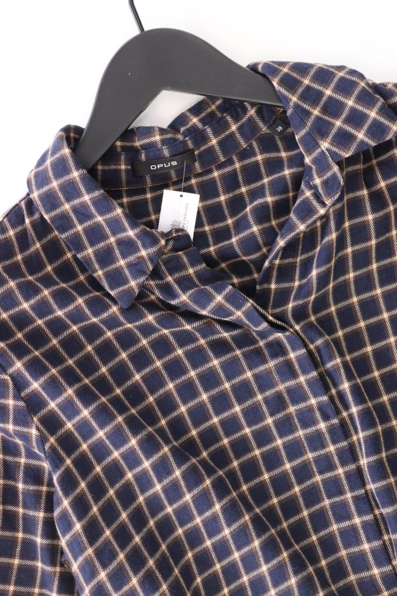Opus "Fauta Check" Longbluse Gr. 38 kariert 3/4 Ärmel blau aus Baumwolle