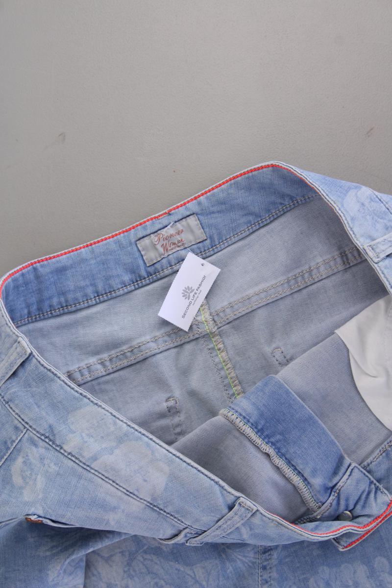 Pioneer Jeansrock Gr. 44 mit Blumenmuster blau aus Baumwolle