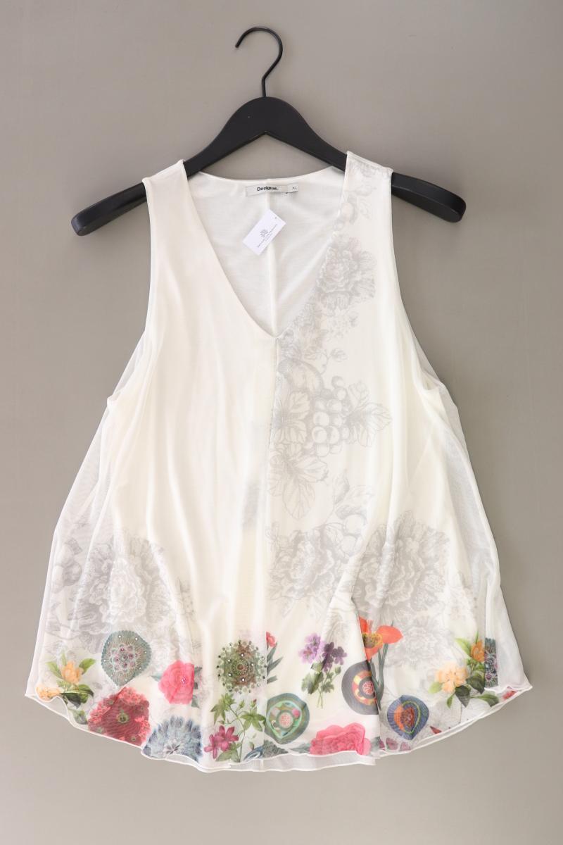 Desigual Ärmellose Bluse Gr. XL mit Blumenmuster weiß aus Polyester