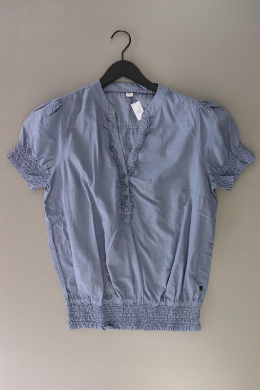 s.Oliver Rüschenbluse Gr. 44 Kurzarm blau aus Baumwolle