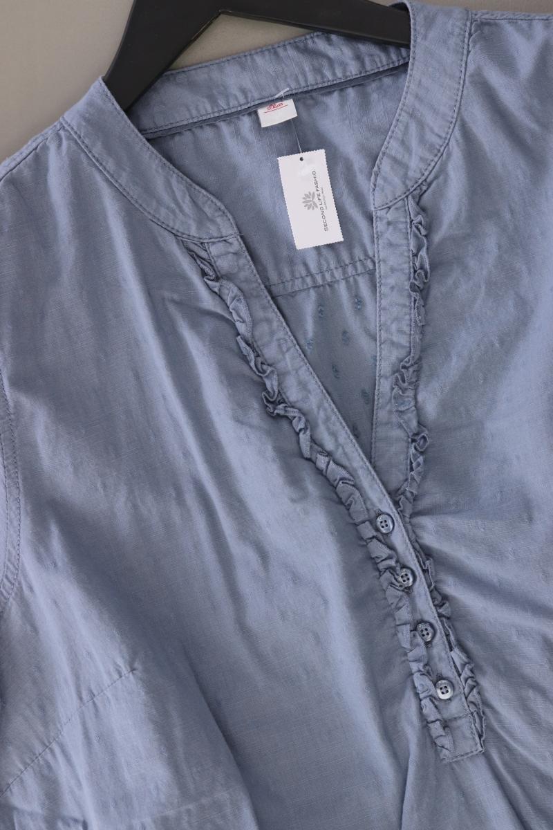 s.Oliver Rüschenbluse Gr. 44 Kurzarm blau aus Baumwolle