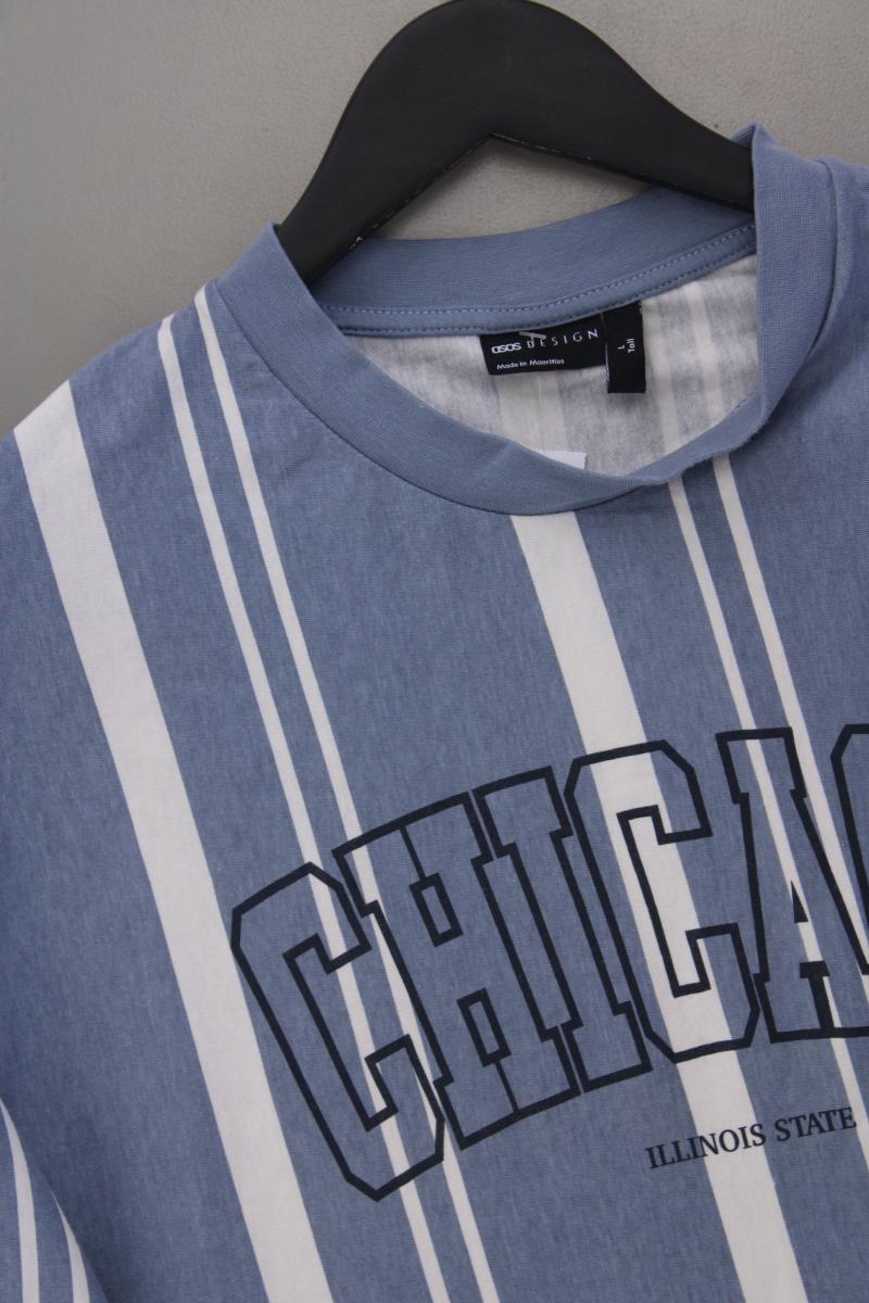 Asos Oversize Shirt für Herren Gr. L gestreift Kurzarm blau aus Baumwolle