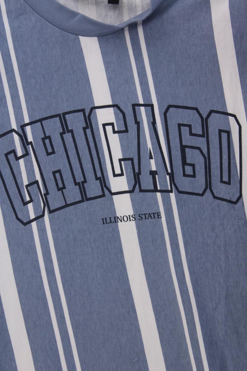 Asos Oversize Shirt für Herren Gr. L gestreift Kurzarm blau aus Baumwolle