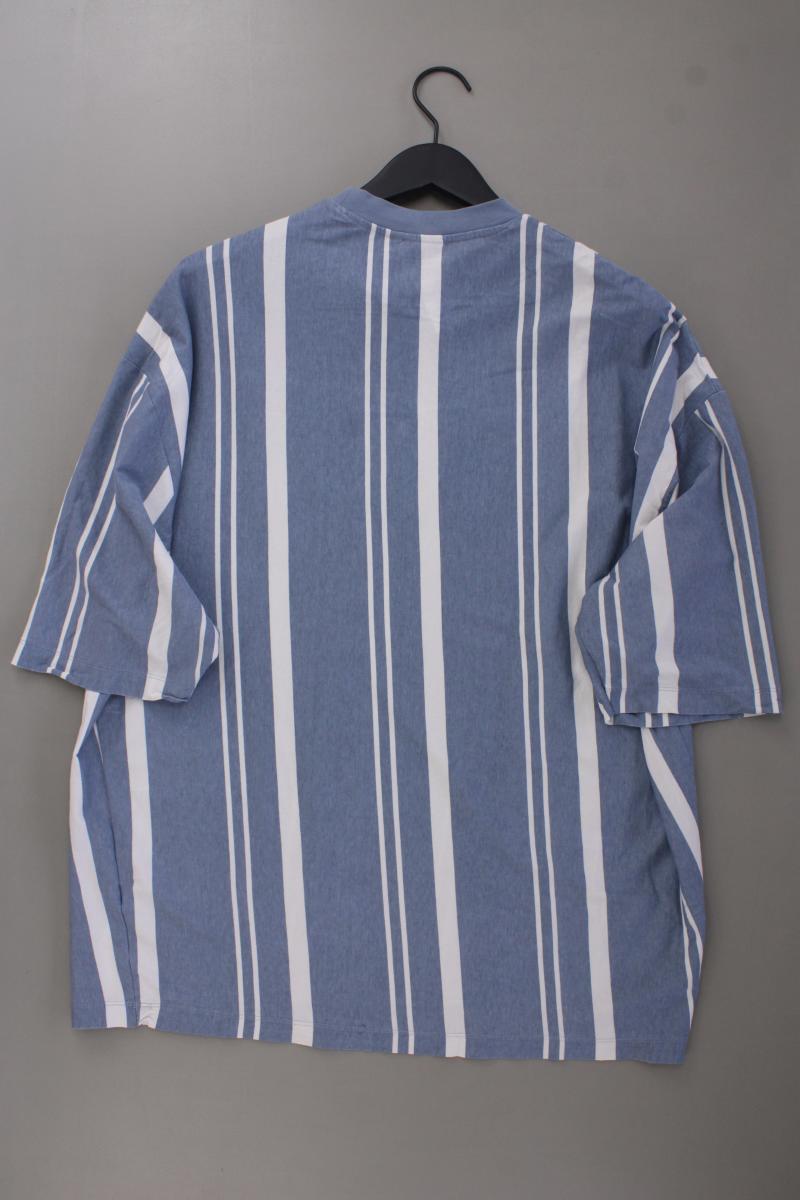 Asos Oversize Shirt für Herren Gr. L gestreift Kurzarm blau aus Baumwolle