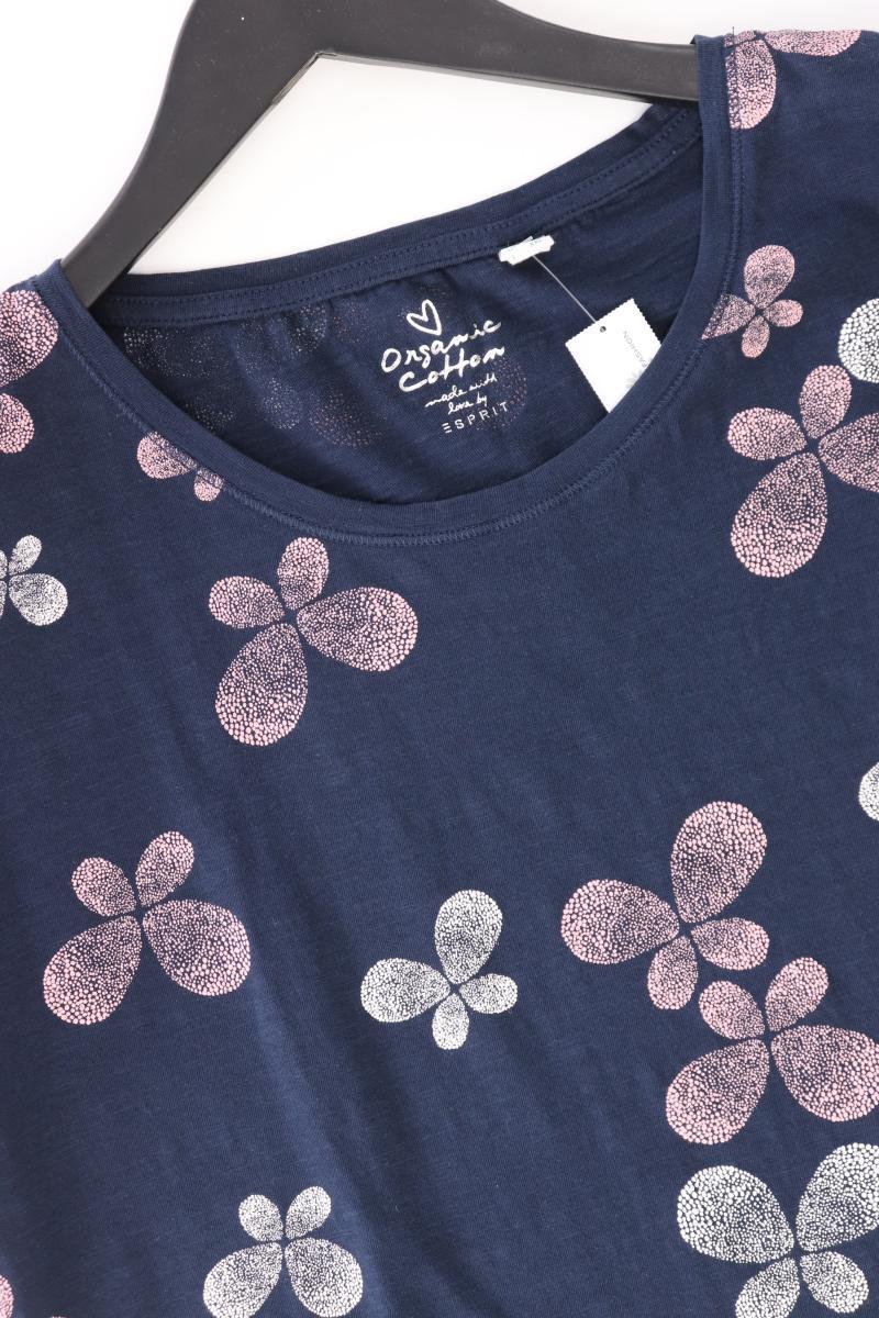 Esprit Printshirt Gr. XL mit Blumenmuster Kurzarm blau aus Baumwolle