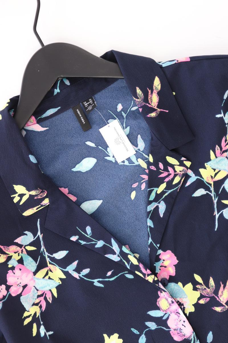 Vero Moda Kleid Gr. XL mit Blumenmuster mit Gürtel Langarm blau aus Polyester