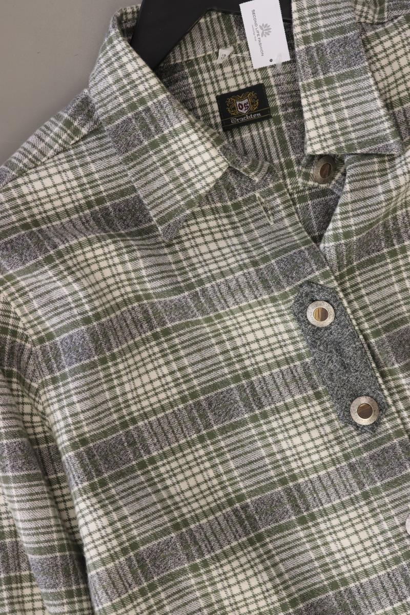 OS Trachten Karobluse Gr. 40 kariert Langarm Vintage olivgrün aus Baumwolle
