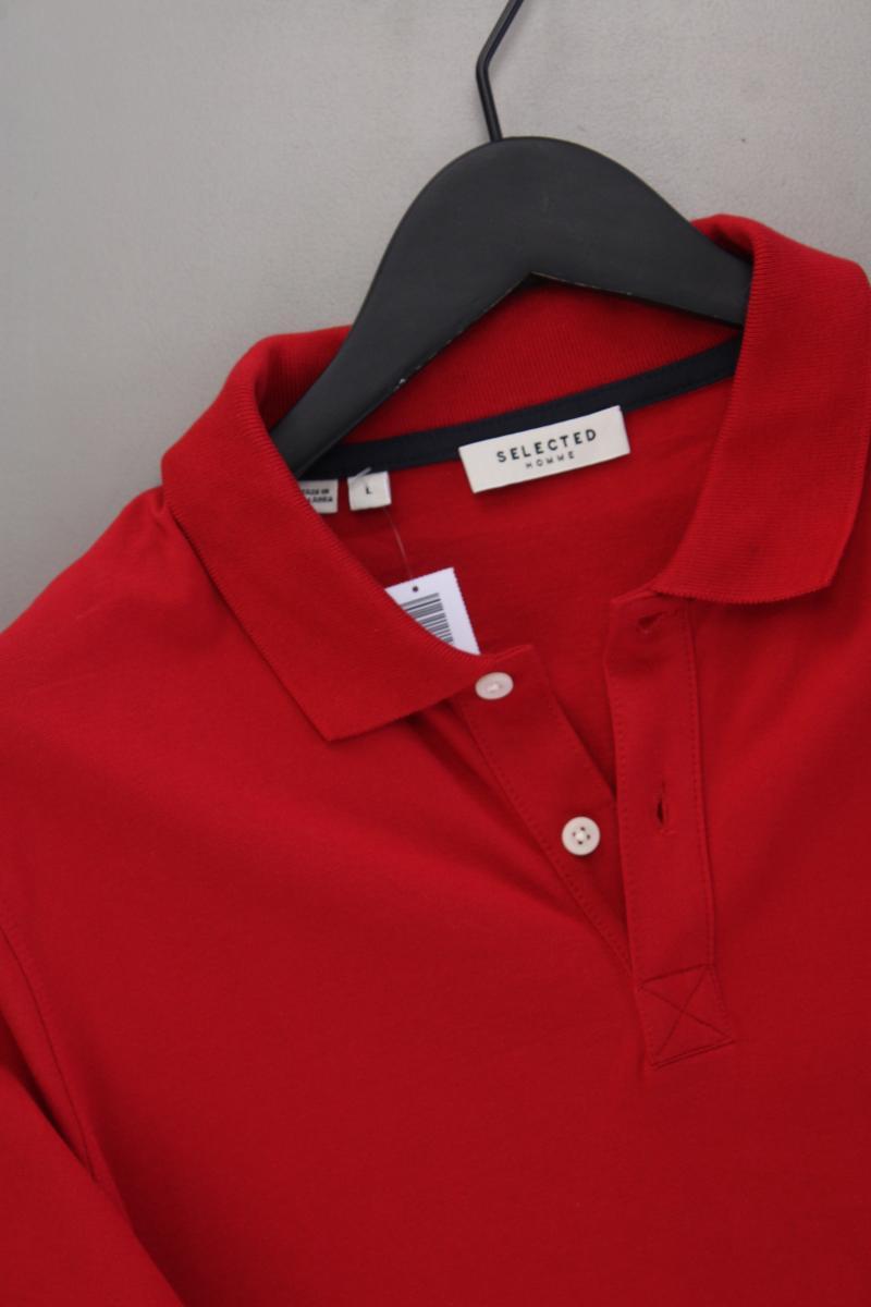 Selected Homme Poloshirt für Herren Gr. L neuwertig Kurzarm rot aus Baumwolle