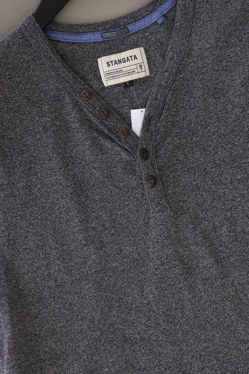 Stangata Shirt mit V-Ausschnitt für Herren Gr. L Kurzarm grau aus Baumwolle