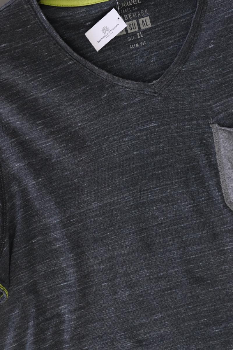 s.Oliver Shirt mit V-Ausschnitt für Herren Gr. XL Kurzarm grau aus Baumwolle