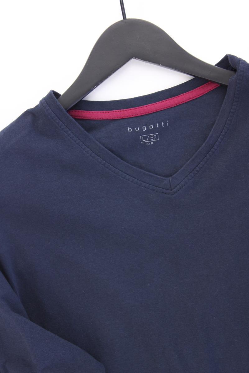 Bugatti Shirt mit V-Ausschnitt für Herren Gr. 52 Langarm blau aus Baumwolle