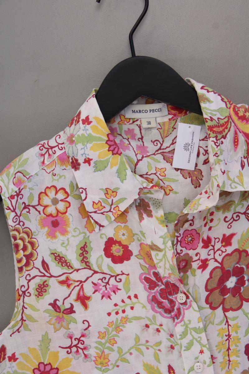 Marco Pecci Leinenbluse Gr. 38 mit Blumenmuster Ärmellos mehrfarbig