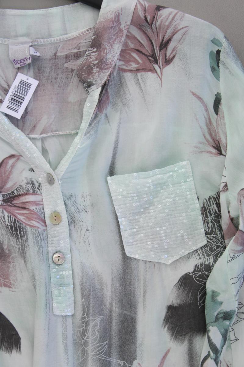 Liberty Bluse mintgrün Gr. L mit Blumenmuster 3/4 Ärmel aus Viskose