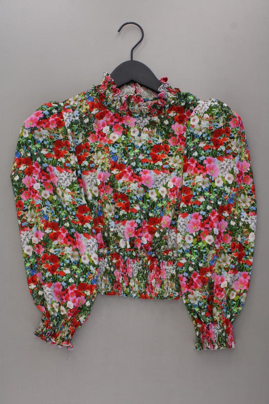 Zara Crop Bluse Gr. S mit Blumenmuster Langarm mehrfarbig aus Polyester