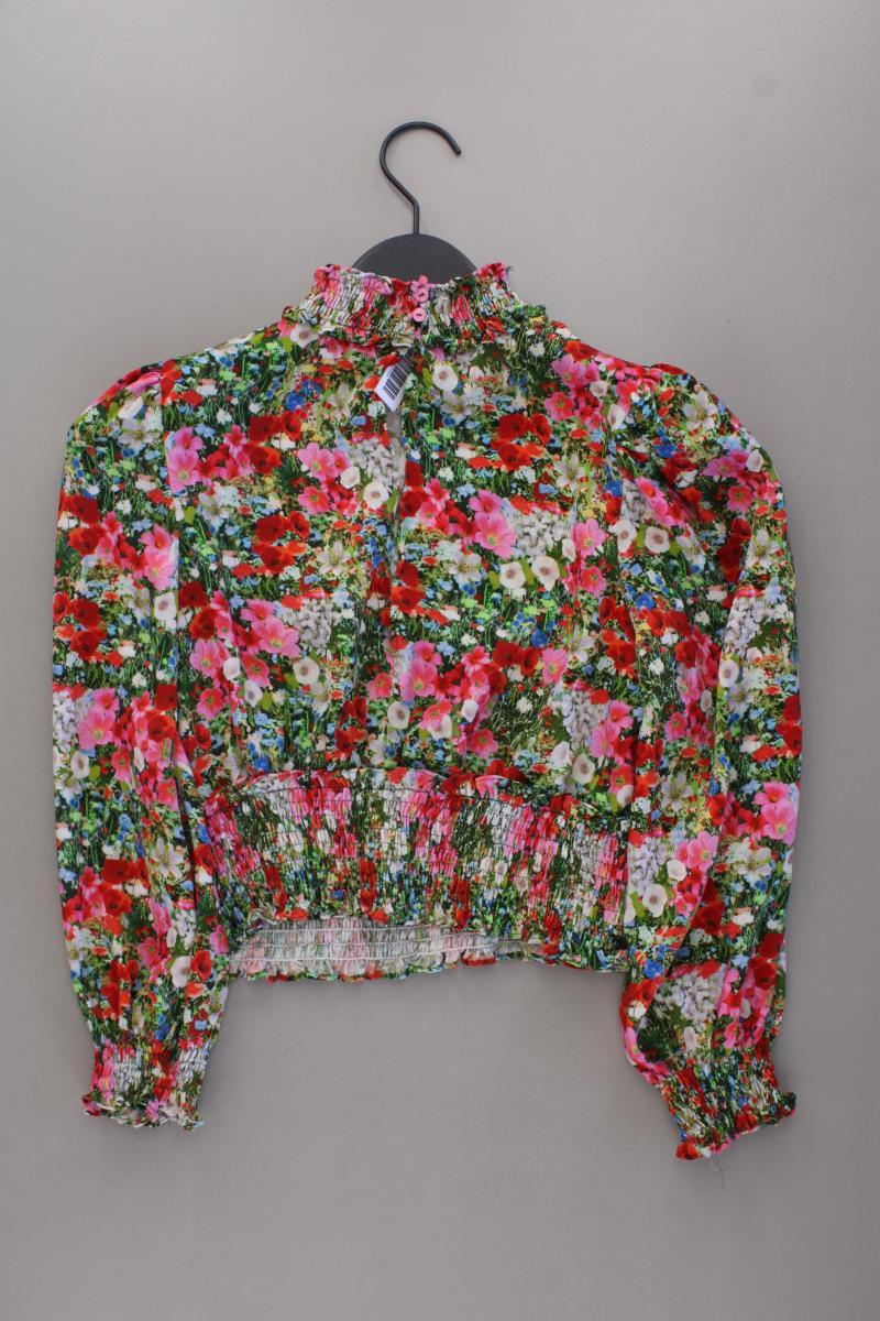 Zara Crop Bluse Gr. S mit Blumenmuster Langarm mehrfarbig aus Polyester
