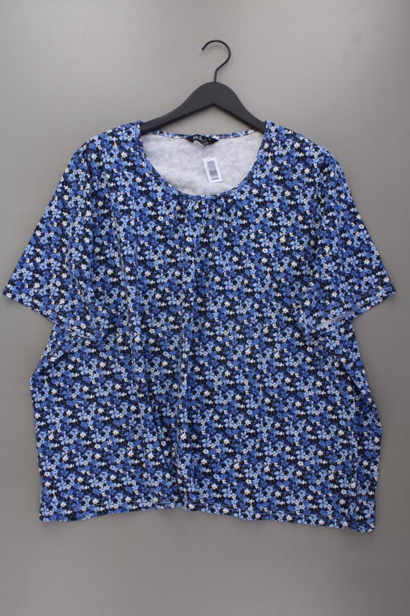 Ulla Popken Printshirt Gr. 58/60 mit Blumenmuster Kurzarm blau aus Baumwolle