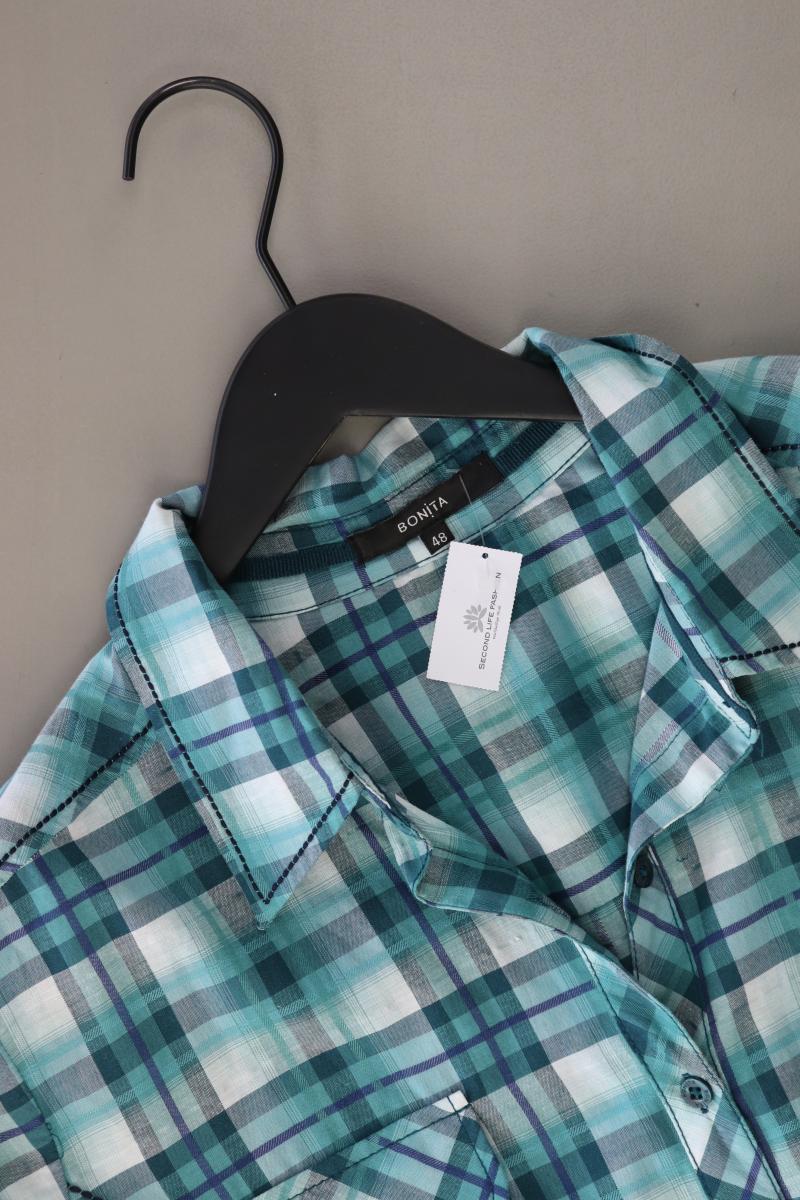 Bonita Karobluse Gr. 48 kariert Langarm türkis aus Baumwolle