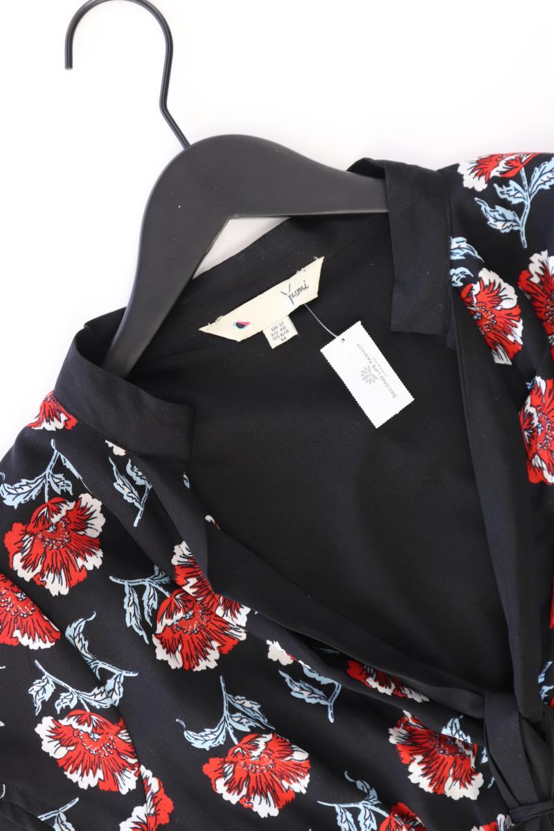 YUMI Stretchkleid Gr. M mit Blumenmuster Kurzarm schwarz aus Polyester