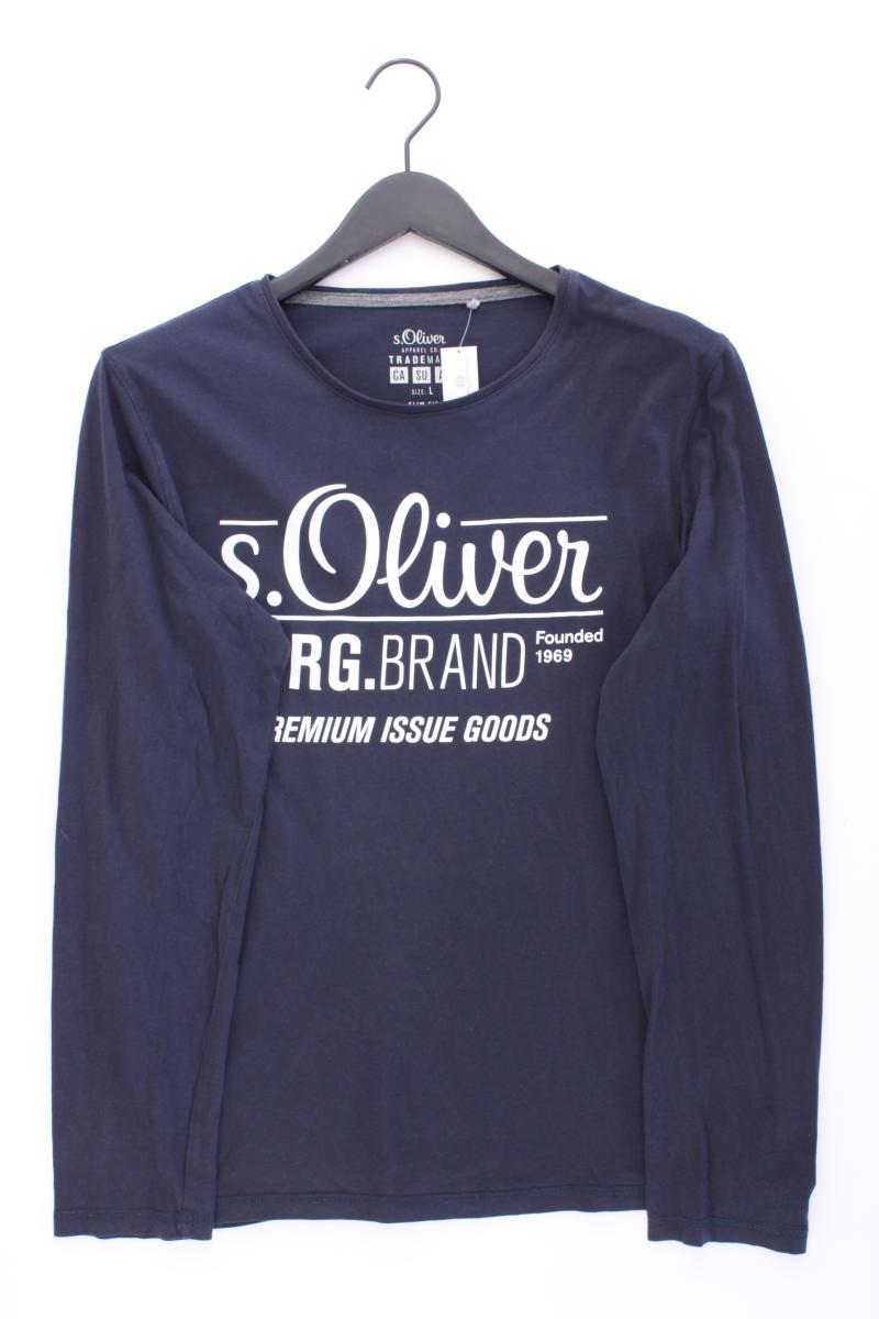 s.Oliver Printshirt für Herren Gr. L Langarm grau aus Baumwolle