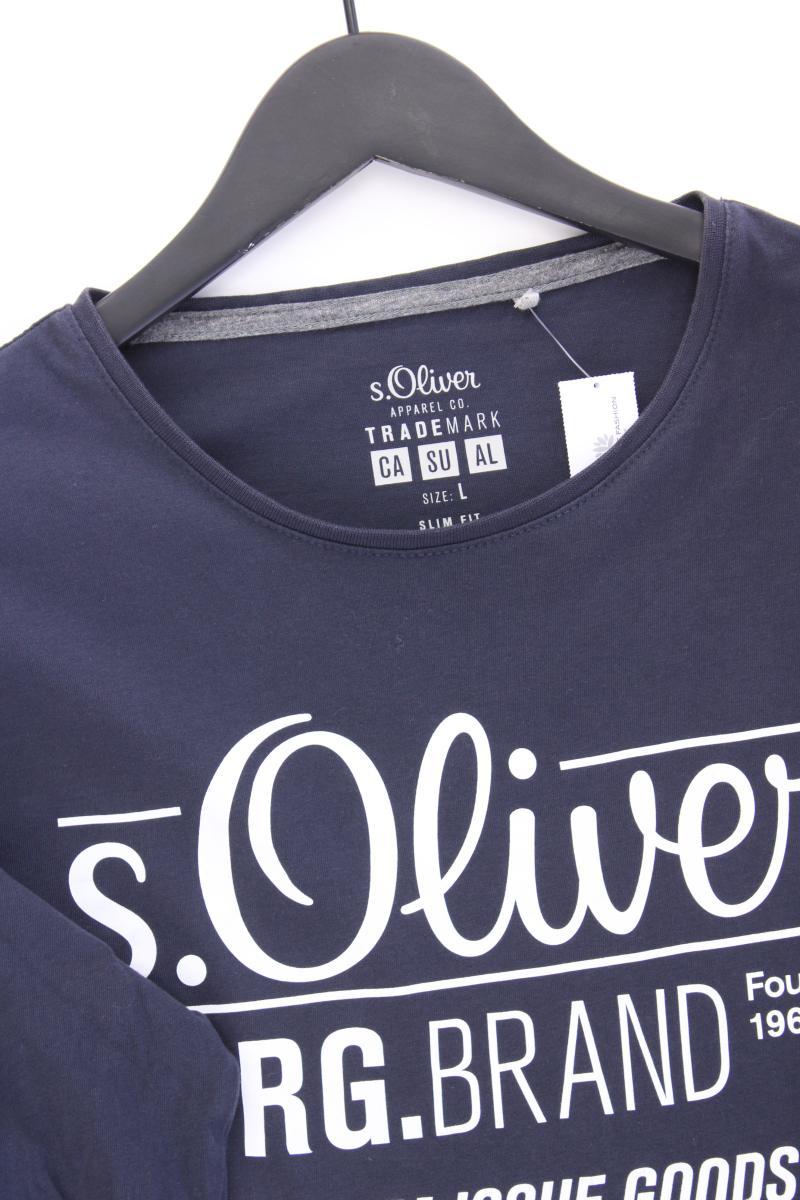 s.Oliver Printshirt für Herren Gr. L Langarm grau aus Baumwolle