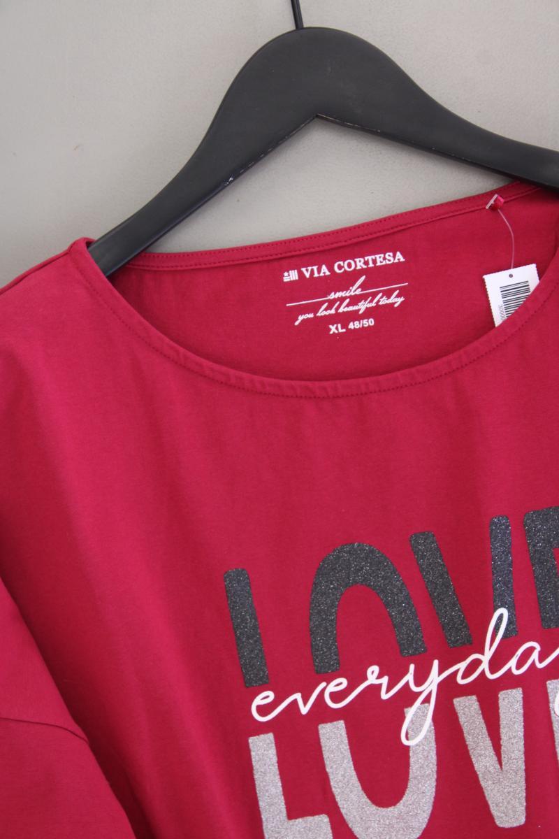 Via Cortesa Oversize-Shirt Gr. 48/50 3/4 Ärmel mit Glitzer rot aus Baumwolle
