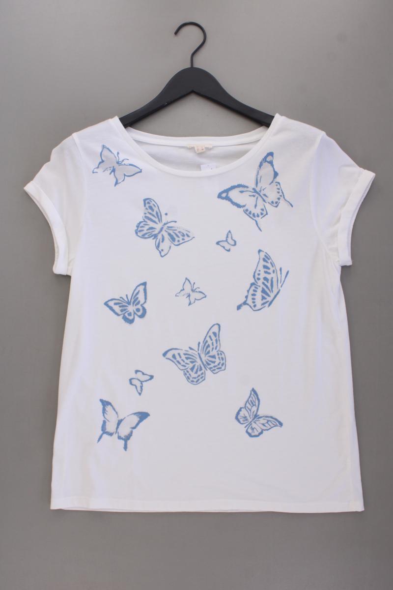 Esprit Shirt mit Schmetterlingsdruck Gr. L Kurzarm weiß