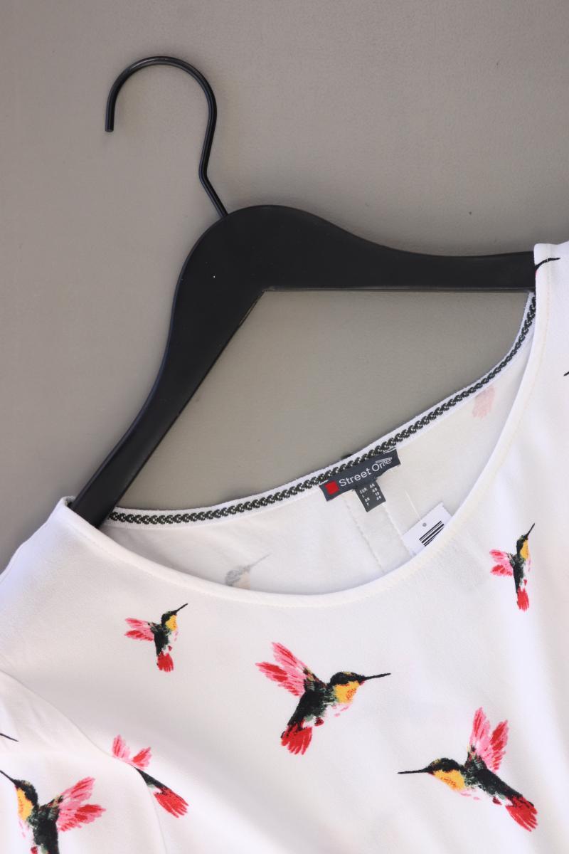 Street One Bluse mit Vogelmuster Gr. 44 Kurzarm weiß