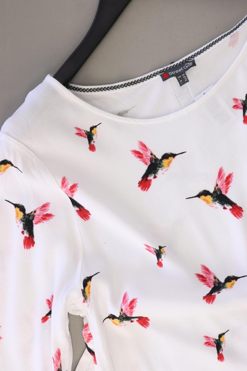 Street One Bluse mit Vogelmuster Gr. 44 Kurzarm weiß