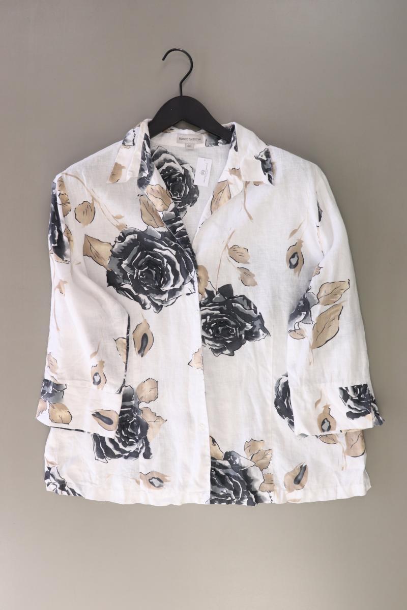 Franco Callegari Leinenbluse Gr. 46 mit Blumenmuster 3/4 Ärmel weiß