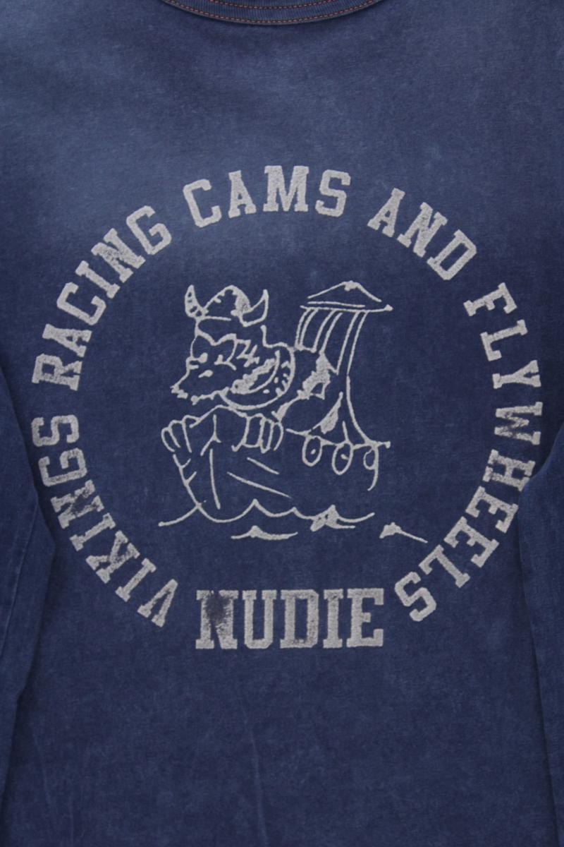 Nudie Jeans Longsleeve-Shirt für Herren Gr. L Langarm blau aus Baumwolle