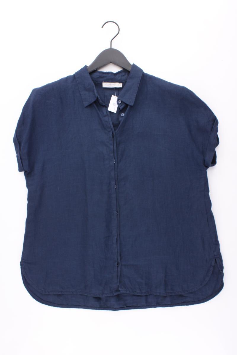 CLARINA Leinenbluse Gr. 40 Kurzarm blau