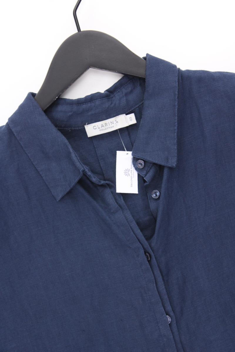 CLARINA Leinenbluse Gr. 40 Kurzarm blau