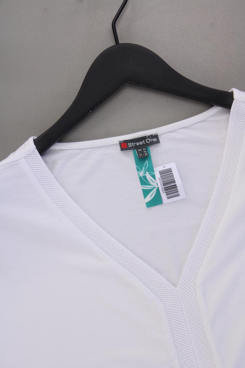 Street One Shirt mit V-Ausschnitt Gr. 42 neuwertig Kurzarm weiß aus Viskose