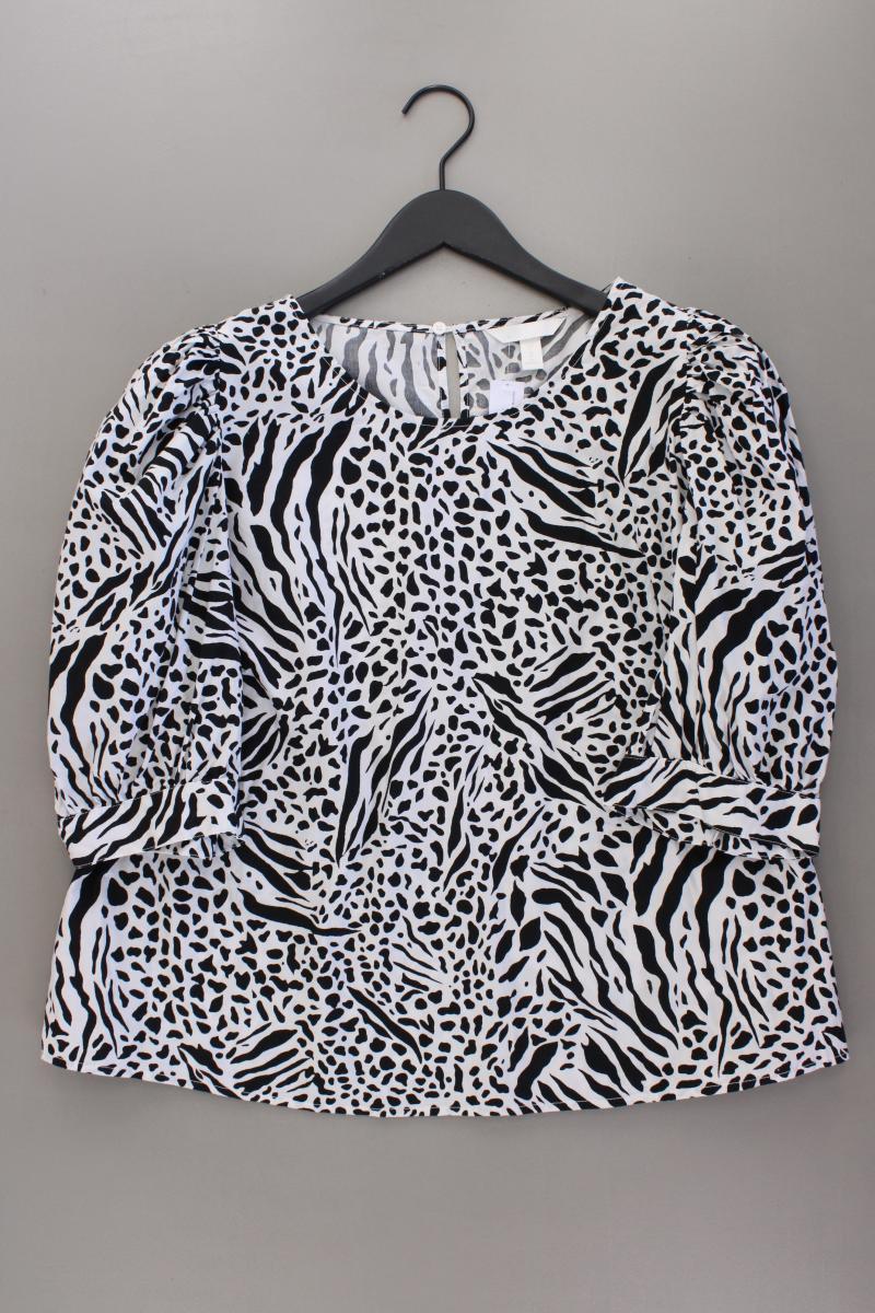 H&M Bluse weiß Gr. XL 3/4 Ärmel schwarz aus Baumwolle