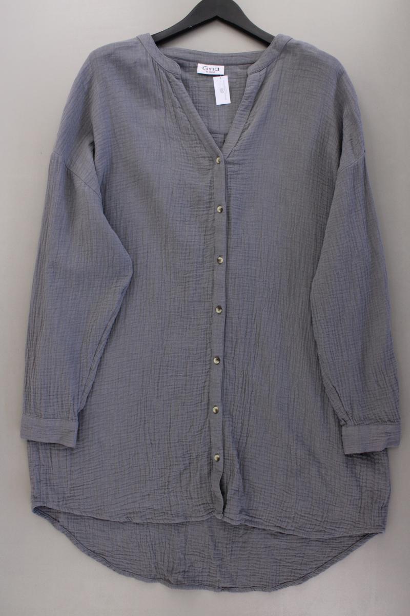 G!ina Musselin Kleid Gr. 46/48 Langarm grau aus Baumwolle