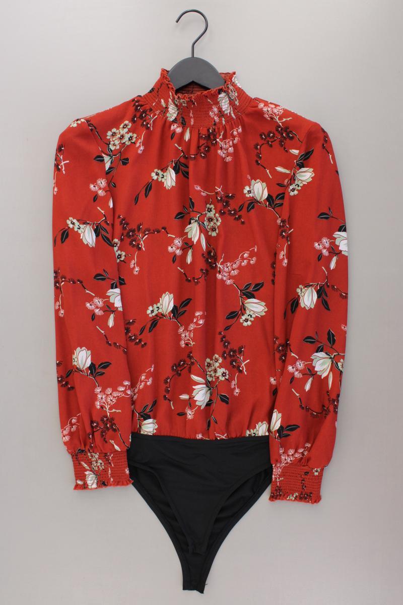 Only Body Bluse Gr. 38 mit Blumenmuster Langarm orange aus Polyester
