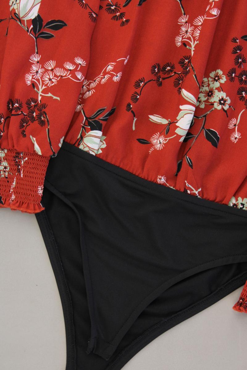 Only Body Bluse Gr. 38 mit Blumenmuster Langarm orange aus Polyester